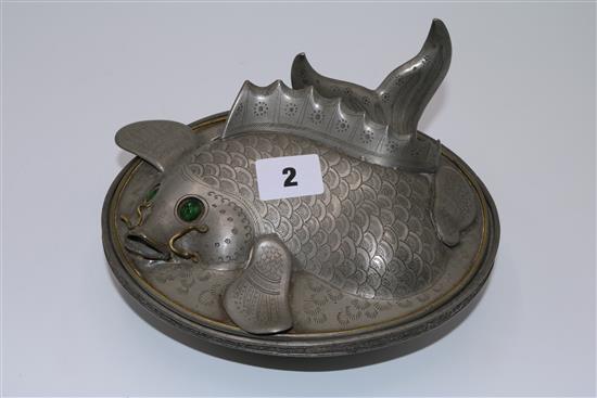 Oriental pewter fish dish